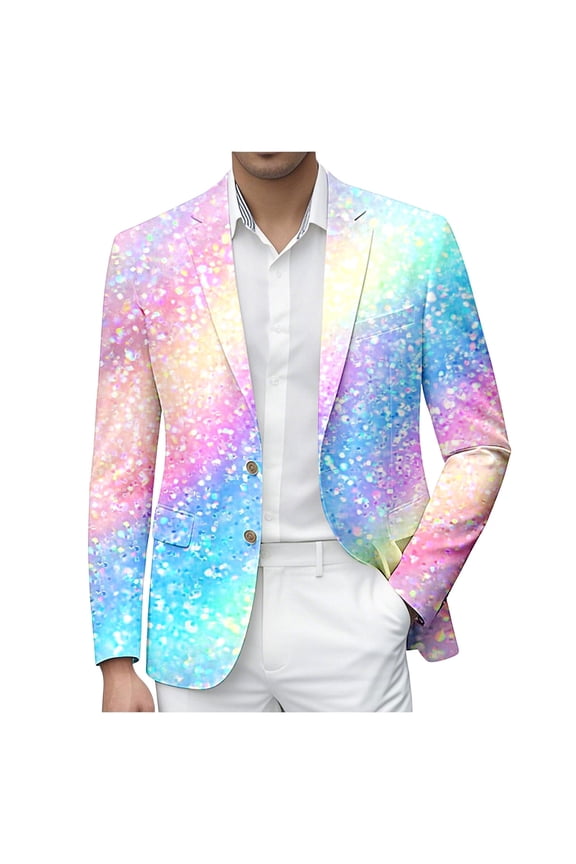 Carnival Mens Blazer Casual Suit Jacket for Men Sequins Graphic One Button Elegant Slim Fit Dress Jacket for Performance,Prom,Wedding