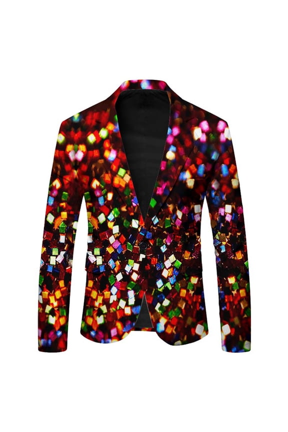 Carnival Mens Blazer Casual Suit Jacket for Men Sequins Graphic One Button Elegant Slim Fit Dress Jacket for Performance,Prom,Wedding