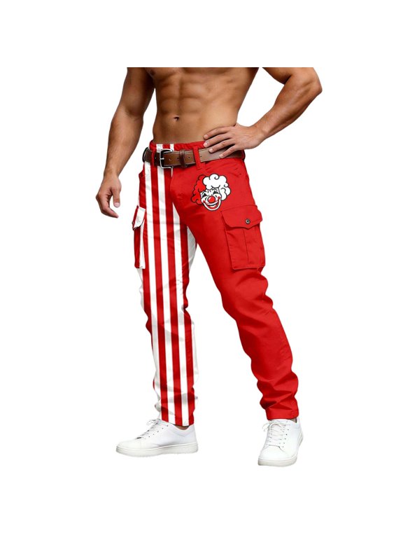 Carnival Mens Cargo Pants Clown Graphic Wide Leg Cargo Pants for Men Lightweight Relaxed Fit Outdoor Workout Trousers With Pockets