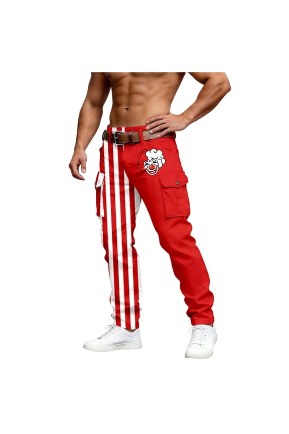 Carnival Mens Cargo Pants Clown Graphic Wide Leg Cargo Pants for Men Lightweight Relaxed Fit Outdoor Workout Trousers With Pockets