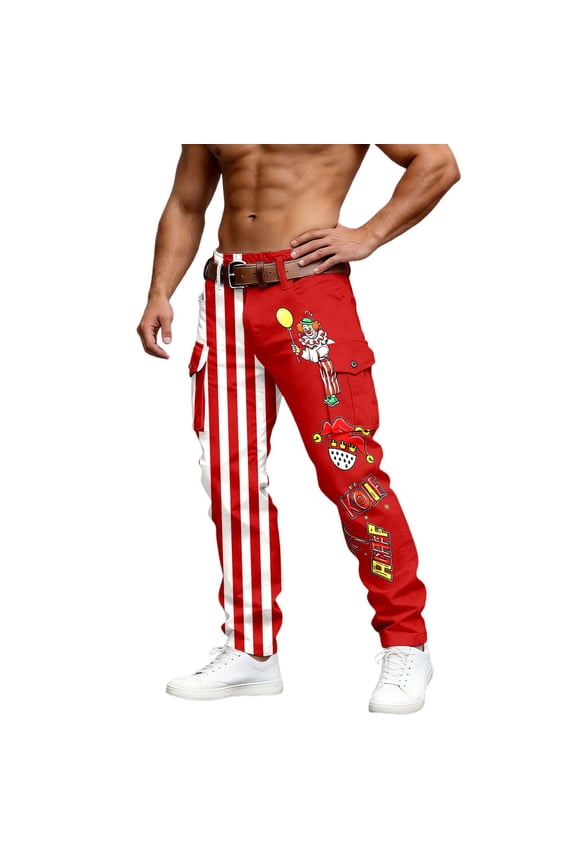 Carnival Mens Cargo Pants Patchwork Striped Wide Leg Cargo Pants for Men Lightweight Relaxed Fit Outdoor Workout Trousers With Pockets