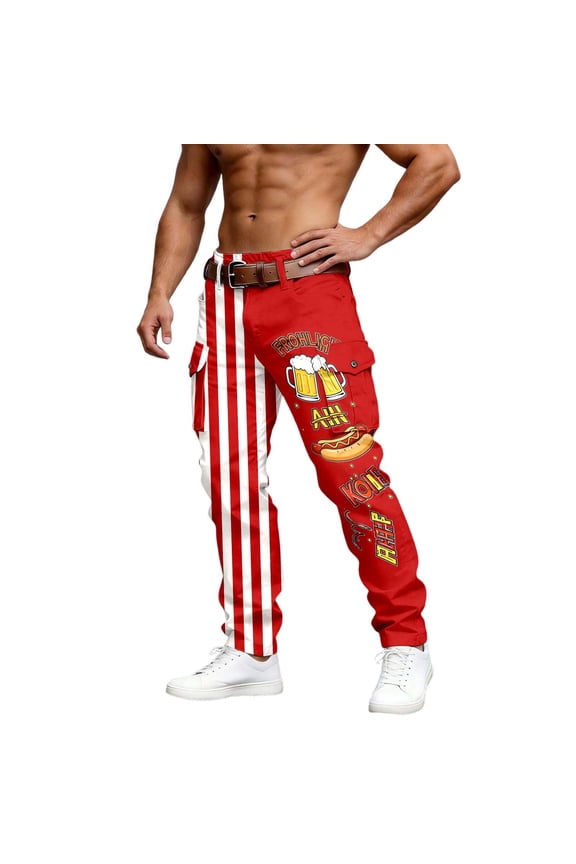 Carnival Mens Cargo Pants Patchwork Striped Wide Leg Cargo Pants for Men Lightweight Relaxed Fit Outdoor Workout Trousers With Pockets