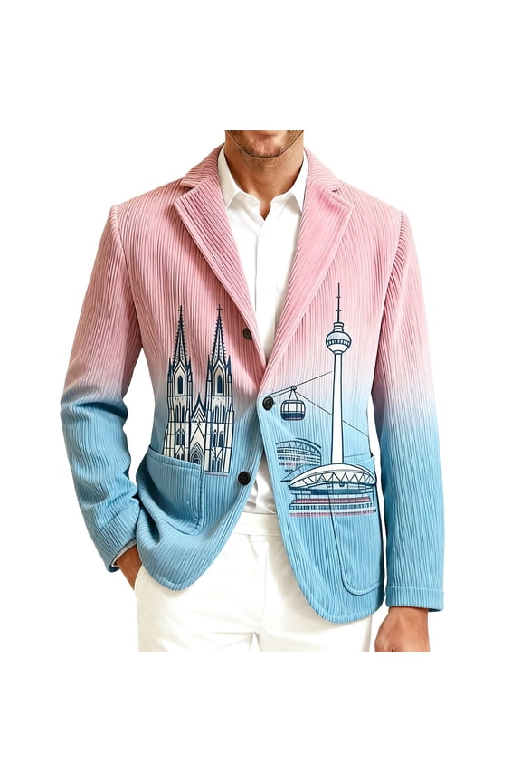 Carnival Mens Corduroy Blazer Casual Suit Jacket for Men Fashion Graphic Two Buttons Elegant Slim Fit Dress Jacket for Performance,Prom,Wedding