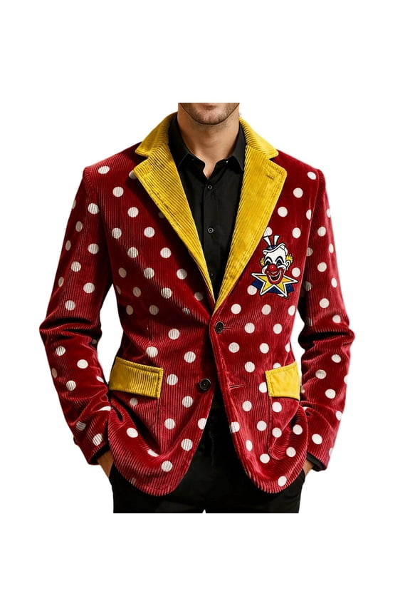 Carnival Mens Corduroy Blazer Casual Suit Jacket for Men Funny Clown Embroidery Two Buttons Elegant Slim Fit Dress Jacket for Performance,Prom,Wedding