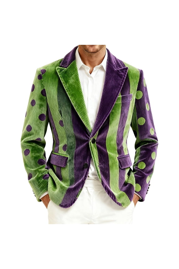 Carnival Mens Corduroy Blazer Casual Suit Jacket for Men Mardi Gras Graphic Two Buttons Elegant Slim Fit Dress Jacket for Performance,Prom,Wedding