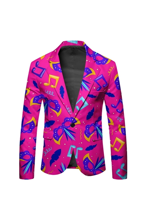 Carnival Suit Jacket for Men Casual Men's Blazer Fashion Graphic One Button Elegant Slim Fit Dress Jacket for Performance,Prom,Wedding