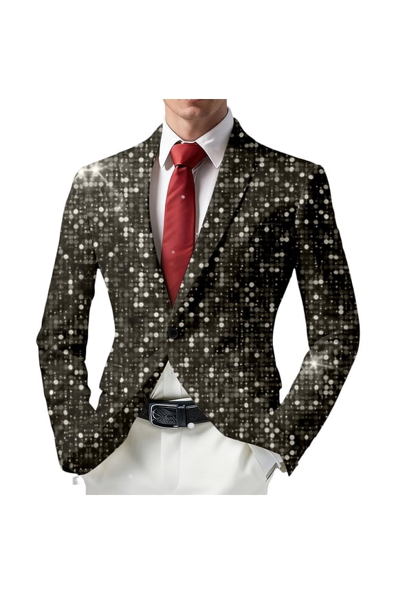 Carnival Suit Jacket for Men Casual Mens Blazer Glitter Sequins Graphic One Button Elegant Slim Fit Dress Jacket for Performance,Prom,Wedding