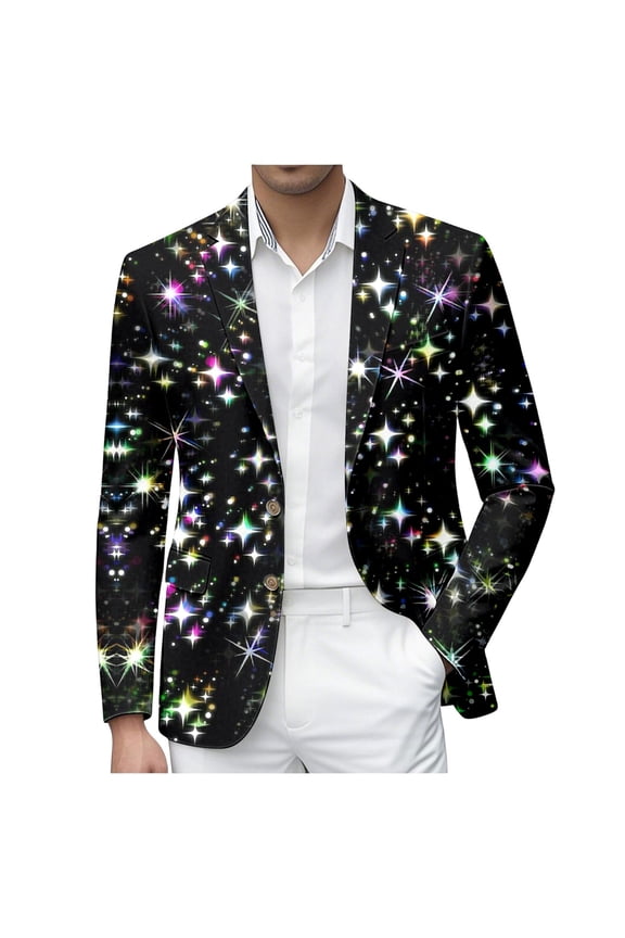 Carnival Suit Jacket for Men Casual Mens Blazer Sequins Graphic One Button Elegant Slim Fit Dress Jacket for Performance,Prom,Wedding