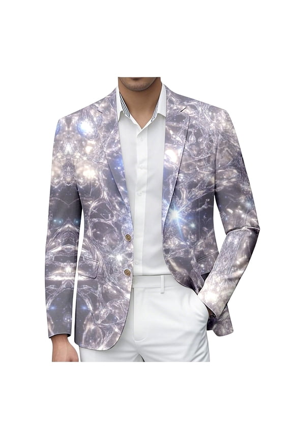 Carnival Suit Jacket for Men Casual Mens Blazer Sequins Graphic One Button Elegant Slim Fit Dress Jacket for Performance,Prom,Wedding