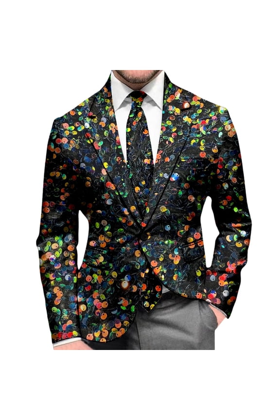 Carnival Suit Jacket for Men Casual Mens Blazer Sequins Graphic One Button Elegant Slim Fit Dress Jacket for Performance,Prom,Wedding