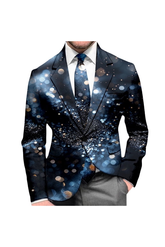 Carnival Suit Jacket for Men Casual Mens Blazer Sequins Graphic One Button Elegant Slim Fit Dress Jacket for Performance,Prom,Wedding