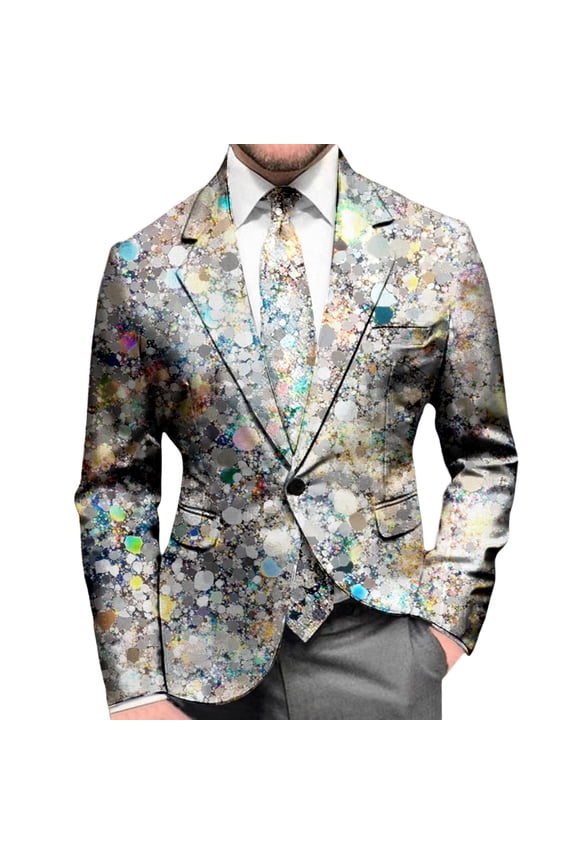 Carnival Suit Jacket for Men Casual Mens Blazer Sequins Graphic One Button Elegant Slim Fit Dress Jacket for Performance,Prom,Wedding
