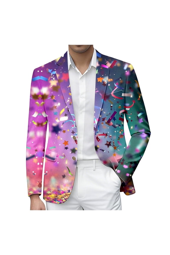 Carnival Suit Jacket for Men Casual Mens Blazer Sequins Graphic One Button Elegant Slim Fit Dress Jacket for Performance,Prom,Wedding
