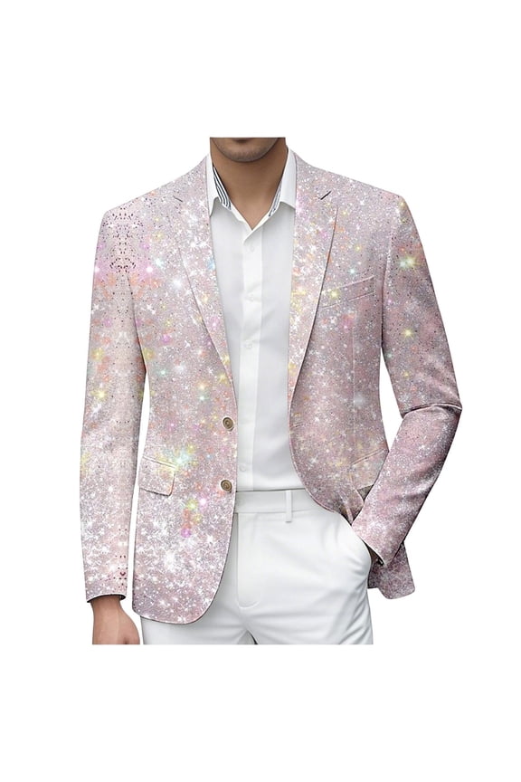 Carnival Suit Jacket for Men Casual Mens Blazer Sequins Graphic One Button Elegant Slim Fit Dress Jacket for Performance,Prom,Wedding