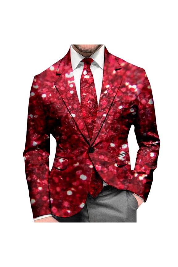 Carnival Suit Jacket for Men Casual Mens Blazer Sequins Graphic One Button Elegant Slim Fit Dress Jacket for Performance,Prom,Wedding