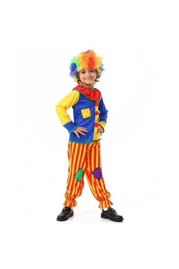 Carnival Toddler Boys Clown Dress Up Colorful Dot Clown Jumpsuit With Hat Funny Party Stage Performance Outfits