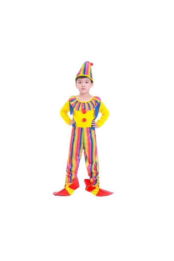 Carnival Toddler Boys Clown Dress Up Colorful Dot Clown Jumpsuit With Hat Funny Party Stage Performance Outfits