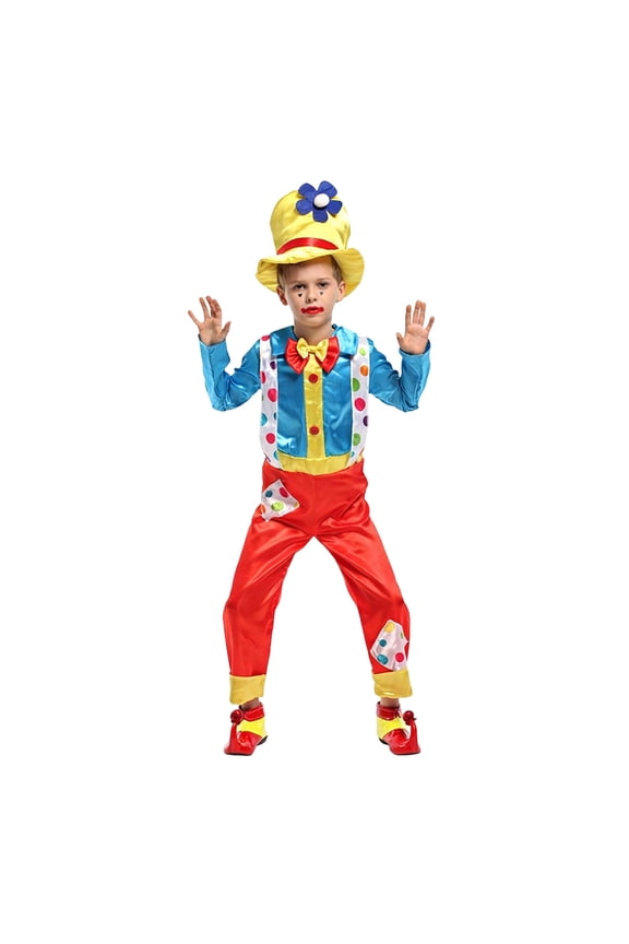 Carnival Toddler Boys Clown Dress Up Colorful Dot Clown Jumpsuit With Hat Funny Party Stage Performance Outfits