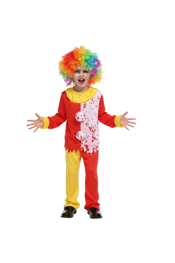 Carnival Toddler Boys Clown Dress Up Patchwork Color Jumpsuit With Hat Funny Party Stage Performance Outfits