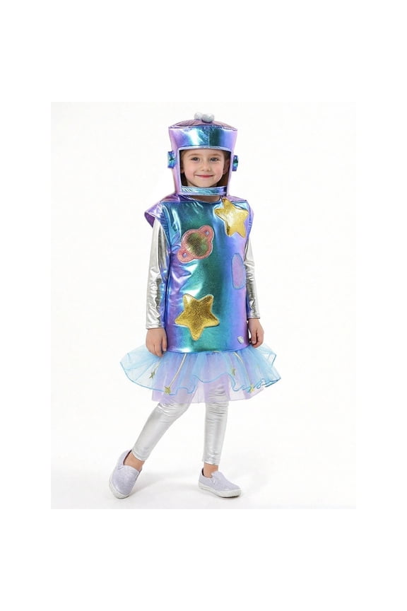 Carnival Toddler Girls Aliens Dress Up Fashion Dress With Headwear Funny Party Stage Performance Outfits