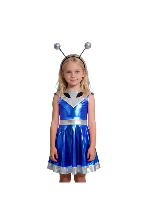 Carnival Toddler Girls Aliens Dress Up Fashion Dress With Headwear Funny Party Stage Performance Outfits