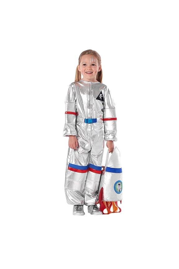 Carnival Toddler Girls Astronaut Dress Up Shiny Graphic Jumpsuit With Bag Funny Party Stage Performance Outfits