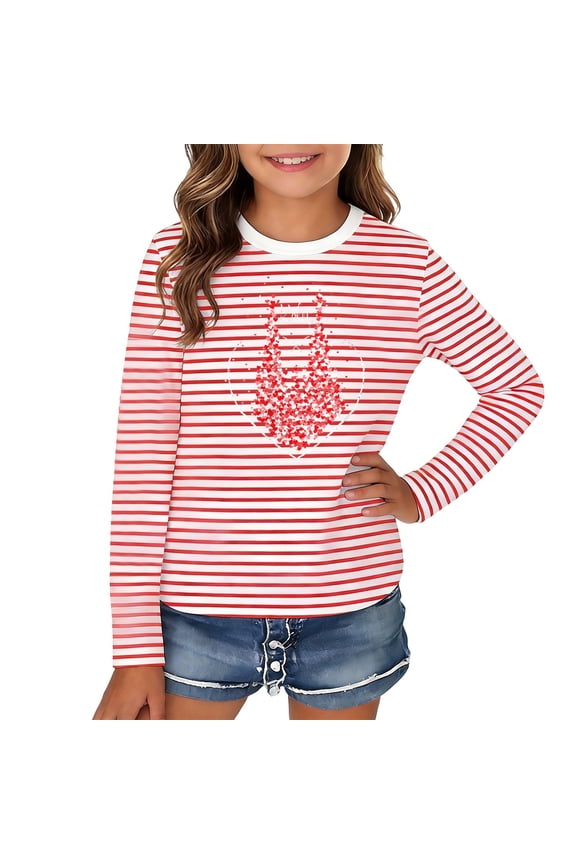 Carnival Toddler Girls Long Sleeve T Shirts Striped Tee Shirt for Girls Crew Neck Soft Loose Childrens Spring Tops