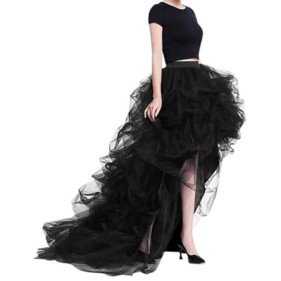 CONZONE Carnival Womens Layered Tulle Skirt Solid Color High Waist Floor Length Mesh Tutu Skirts for Funny Festival Stage Performance