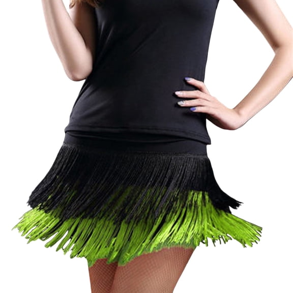 CONZONE Carnival Womens Tassel Skirt Patchwork Color Elastic Waist Dance Mini Skirts for Funny Festival Stage Performance