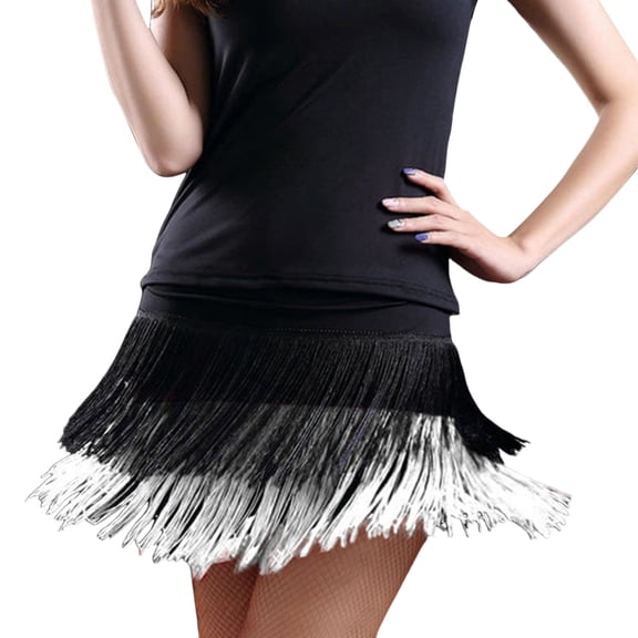 CONZONE Carnival Womens Tassel Skirt Patchwork Color Elastic Waist Dance Mini Skirts for Funny Festival Stage Performance