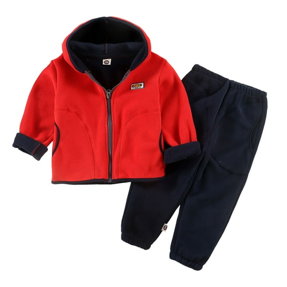 CONZONE Child Boys Girls Sweatsuit Sets Long Sleeve Solid Color Zipper Hoodie Pants Thick 3Pcs Outfit Sets Soft Cozy Fall Winter Clothing Set