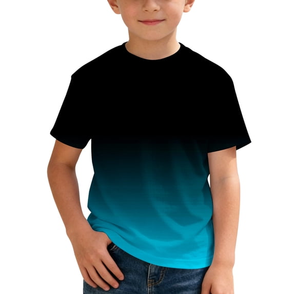 CONZONE Child Kids Boys T-Shirts Color Block Crew Neck Short Sleeved Summer Loose Fit Fashion Comfort Tops Sky Blue Size 8-9 Years