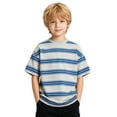 thumbnail image 1 of CONZONE Child Kids Boys T-Shirts Striped Print Crew Neck Short Sleeved Loose Fit Summer Fashionable Tops Sky Blue Size 3-4 Years, 1 of 4