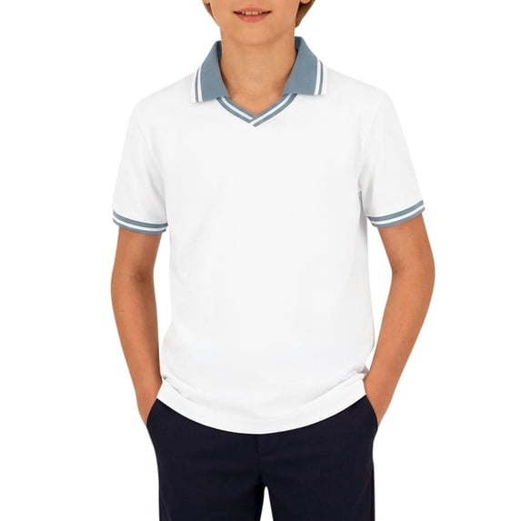 CONZONE Children Boys T Shirt Short Sleeve Lapel Solid Color Summer Fashion Comfort Tee White Size 13-14 Years