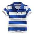 thumbnail image 1 of CONZONE Children Boys Tops Striped Print Short Sleeved Lapel Button Down Summer Comfortable Tee Blue Size 5-6 Years, 1 of 2