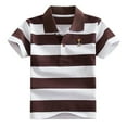 thumbnail image 1 of CONZONE Children Boys Tops Striped Print Short Sleeved Lapel Button Down Summer Comfortable Tee Coffee Size 8-9 Years, 1 of 2
