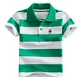 thumbnail image 1 of CONZONE Children Boys Tops Striped Print Short Sleeved Lapel Button Down Summer Comfortable Tee Green Size 11-12 Years, 1 of 2