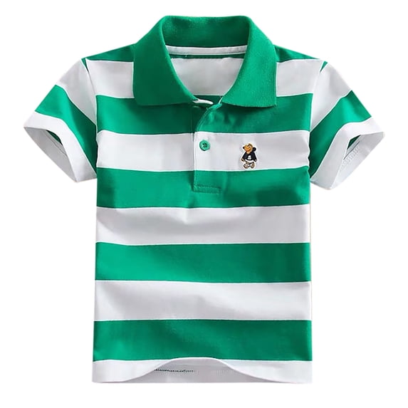 CONZONE Children Boys Tops Striped Print Short Sleeved Lapel Button Down Summer Comfortable Tee Green Size 11-12 Years