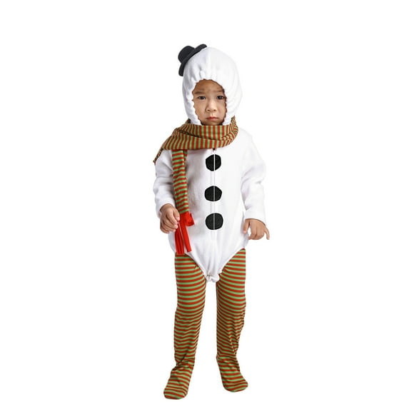 CONZONE Christmas Baby Boys Girls Flannel Romper Jumpsuit Long Sleeve Xmas Snowman Shaped Dress Up Stage Performance Jumpsuit Funny Festival Show Outfits