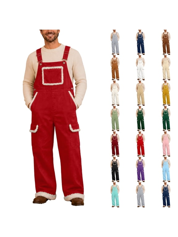 Christmas Denim Bib Overalls for Men Jean Casual Coveralls Baggy Adjustable Strap Loose Fashion Work Hippie Jumpsuit