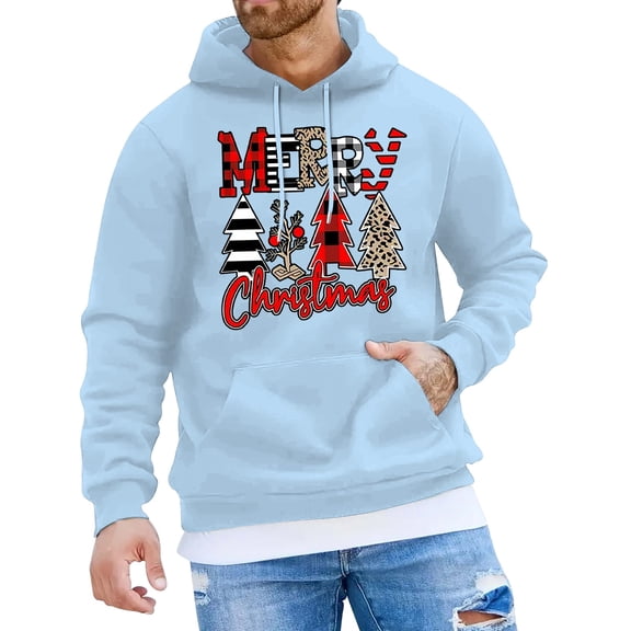 CONZONE Christmas Men's Hoodies Xmas Letter Hoodie for Men Graphic Long Sleeve Pullover Hooded Sweatshirt Soft Fall Winter Sweatshirts With Pocket