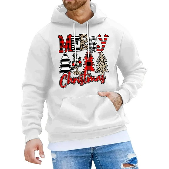 CONZONE Christmas Men's Hoodies Xmas Letter Hoodie for Men Graphic Long Sleeve Pullover Hooded Sweatshirt Soft Fall Winter Sweatshirts With Pocket
