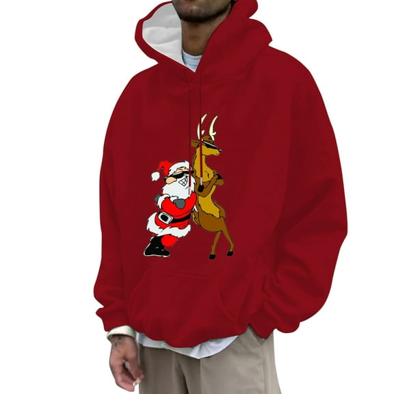 CONZONE Christmas Men's Hoodies Xmas Santa Claus Hoodie for Men Graphic Long Sleeve Pullover Hooded Sweatshirt Soft Fall Winter Sweatshirts With Pocket