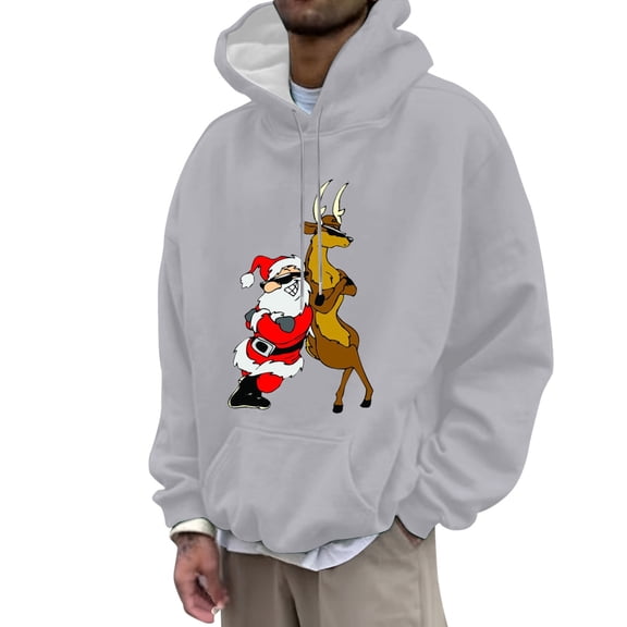 CONZONE Christmas Men's Hoodies Xmas Santa Claus Hoodie for Men Graphic Long Sleeve Pullover Hooded Sweatshirt Soft Fall Winter Sweatshirts With Pocket