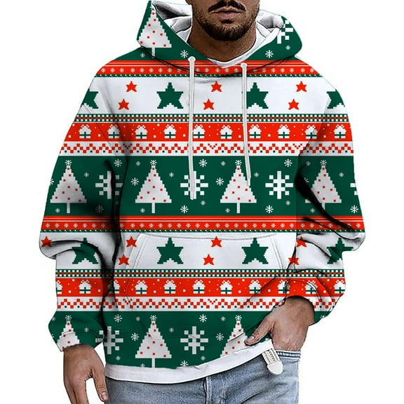 CONZONE Christmas Men's Hoodies Xmas Tree Hoodie for Men Graphic Long Sleeve Pullover Hooded Sweatshirt Soft Fall Winter Sweatshirts With Pocket