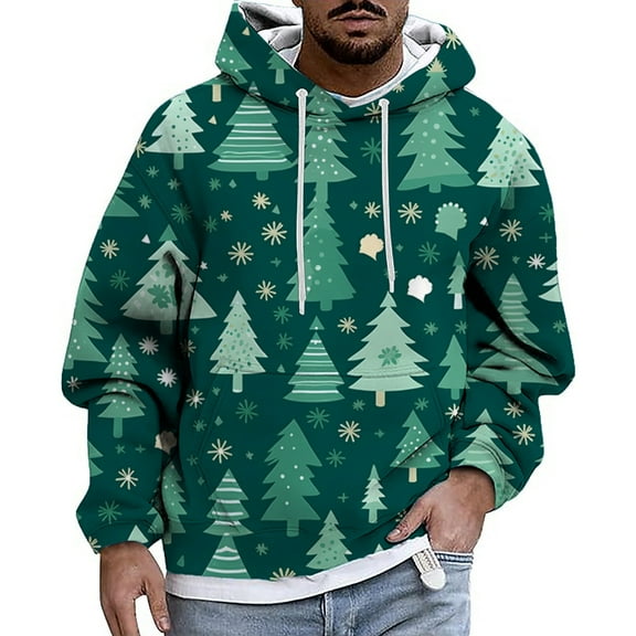 CONZONE Christmas Men's Hoodies Xmas Tree Hoodie for Men Graphic Long Sleeve Pullover Hooded Sweatshirt Soft Fall Winter Sweatshirts With Pocket