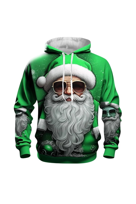 Christmas Mens Hoodies Xmas Santa Claus Hoodie for Men Graphic Long Sleeve Warm Pullover Hooded Sweatshirt Soft Fall Winter Sweatshirts With Pocket