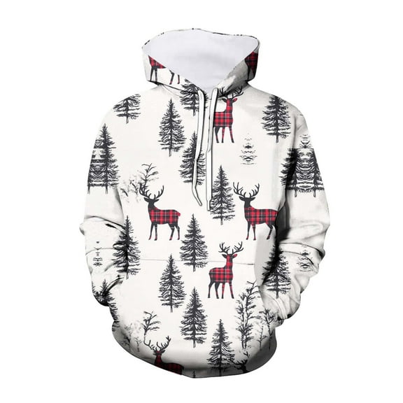 CONZONE Christmas Mens Hoodies Xmas Deer Hoodie for Men Graphic Long Sleeve Pullover Hooded Sweatshirt Soft Fall Winter Sweatshirts With Pocket