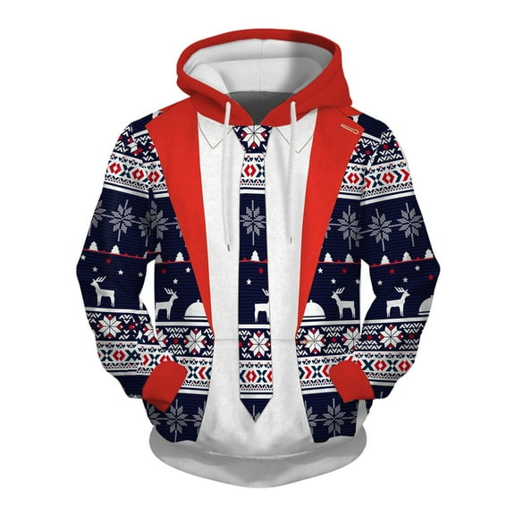 CONZONE Christmas Mens Hoodies Xmas Graphic Print Hoodie for Men Long Sleeve Pullover Hooded Sweatshirt Soft Fall Winter Sweatshirts With Pocket