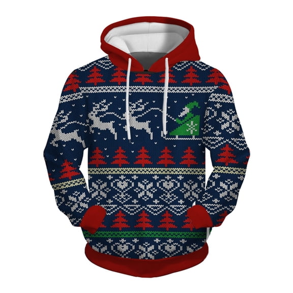 CONZONE Christmas Mens Hoodies Xmas Graphic Print Hoodie for Men Long Sleeve Pullover Hooded Sweatshirt Soft Fall Winter Sweatshirts With Pocket